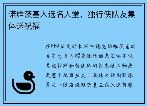 诺维茨基入选名人堂，独行侠队友集体送祝福