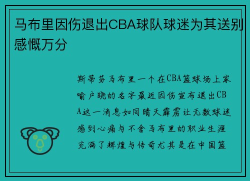 马布里因伤退出CBA球队球迷为其送别感慨万分